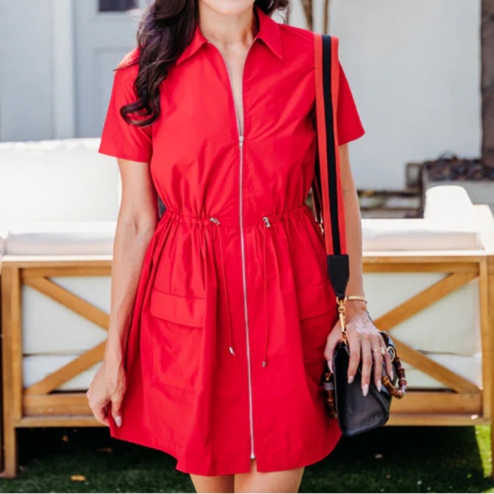 NEW Karlie Red Solid Pocket Cinch Waist Dress with Zipper size large